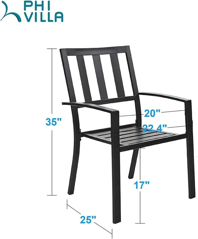 PHI VILLA Metal Outdoor Dining Chairs Set of 2 - Stackable Black Patio Chairs, 300lb Capacity (Stripe)