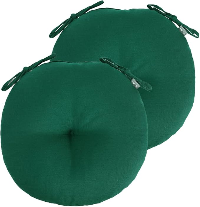 Bistro Chair Cushions 15 inch,Set of 2,Tufted Round Chair Cushions with Ties,15"x15"x4",Water Resistant Round Seat Cushion for Barstool Chairs,Patio Garden Kitchen Outdoor Furniture(Blackish Green)