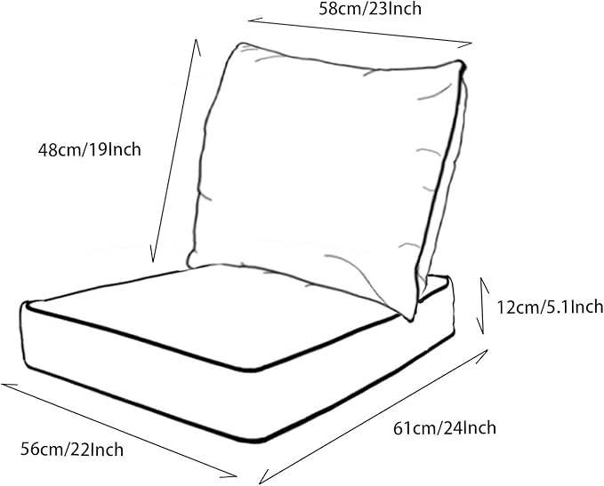 Goodgoods 22x24 inch Outdoor/Indoor Deep Seat Patio Cushions Set of 2 Resilient Foam Filling Water-Proof Stain-Resistant UV Resistant Weather Resistant Deep Seat Bottom Light Gray