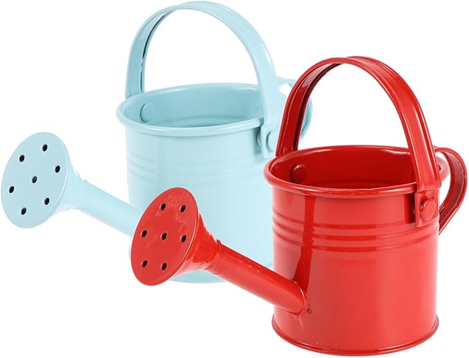 Watering Can Small Watering Can, Metal for Outdoor Plants, Iron Mini for Garden Yarde Home Plants Flower (Red and Light Blue, 2PCS)
