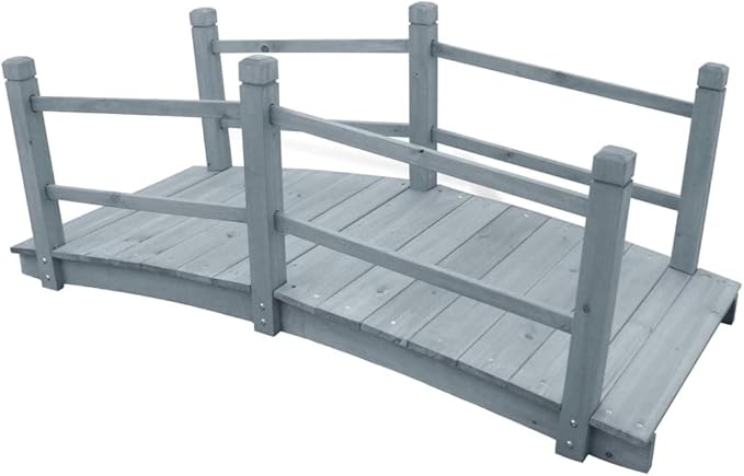 vidaXL Romantic Garden Bridge in Gray - 55.1"x23.6"x22", Made from Durable Solid Firwood with Double Handrail Design - Can be Use to Bridge a Creek or Over a Flower Bed