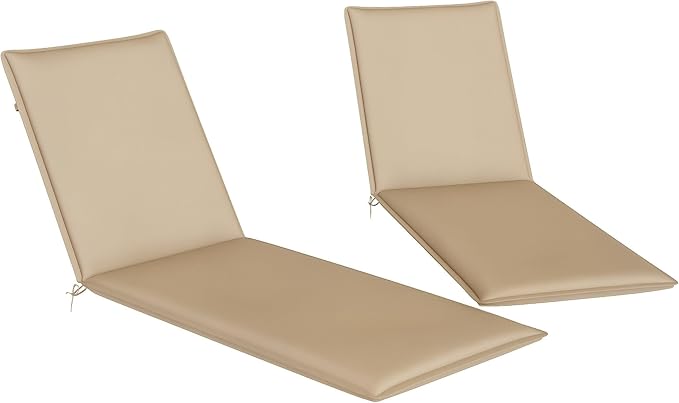Outsunny Outdoor Lounge Chair Cushion Set of 2, UPF50+ 200gsm Fabric and 25D High-Density Foam, Foldable Patio Chaise Lounge Cushion Set, Fade Resistant for Lawn Pool, 76" x 23", Beige