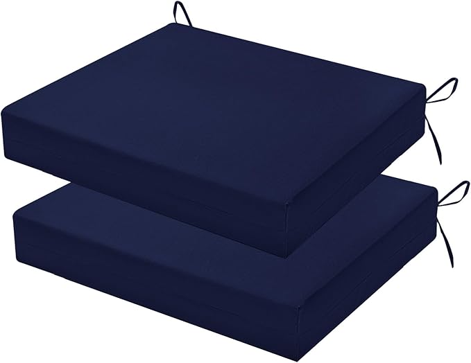 Outdoor Chair Cushions Set of 2, 18.5 x 16 Inch Patio Chair Cushions for Outdoor Furniture, Water Resistant, Non-Slip Ties (Navy Blue)