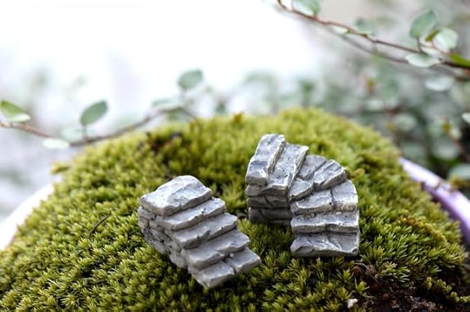 2 Pcs Curved Stone Steps Miniature Fairy Garden Accessories,Miniature Pond Lawn Ornament Figurines, Mini Lighthouse Water Well Bridge Figurines, Micro Landscape Ornaments for DIY Kit Statues