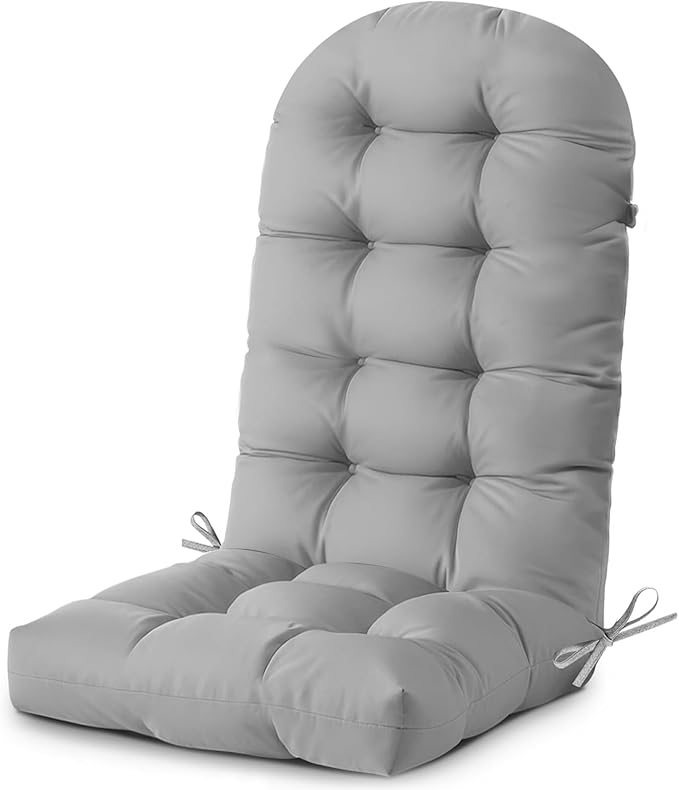 Outdoor/Indoor Adirondack Chair Cushion, Waterproof Outdoor Rocking Chair Cushion with Ties, Tufted Replacement Seat Cushions for Outdoor Furniture, Grey