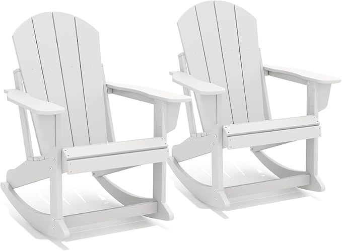GREENVINES Adirondack Rocking Chairs Set of 2 | HDPE Plastic | Porch Rocker | Chair for Outdoor Patio Deck | All Weather | White