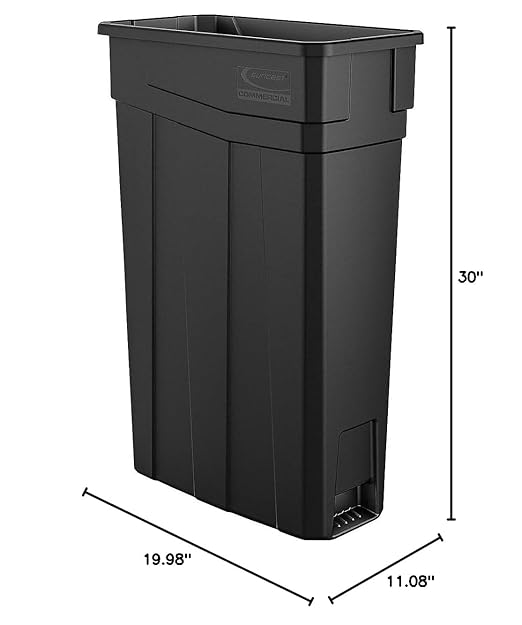 Suncast Commercial 23-Gallon Narrow Trash Can without Handles - Durable Garbage Can, Black, Made in the USA