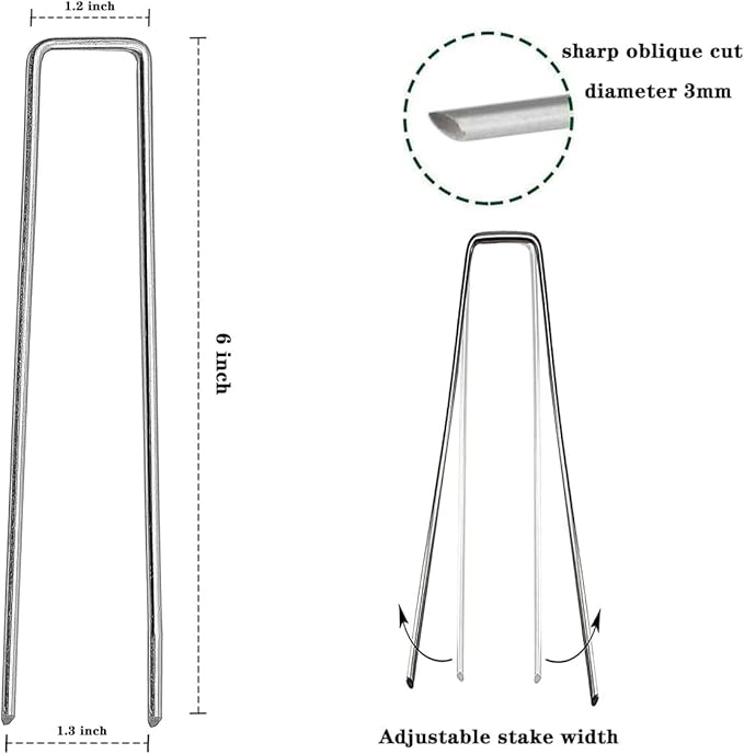200 Pcs 6 inch Garden Landscape Staples Galvanized Pins Lawn Stakes for Weed Barrier Ground Cover,U-Type Heavy Duty