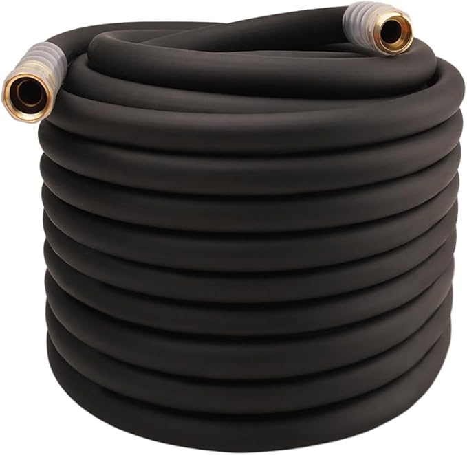 Heavy Duty Premium Garden Hose 150ft x 3/4", 300PSI Working, 1000PSI Burst, Hybrid Rubber Water Hose with Transparent Swivel Handle - Hot/Cold Water - Five Layered Braiding with Brass fittings (Black)