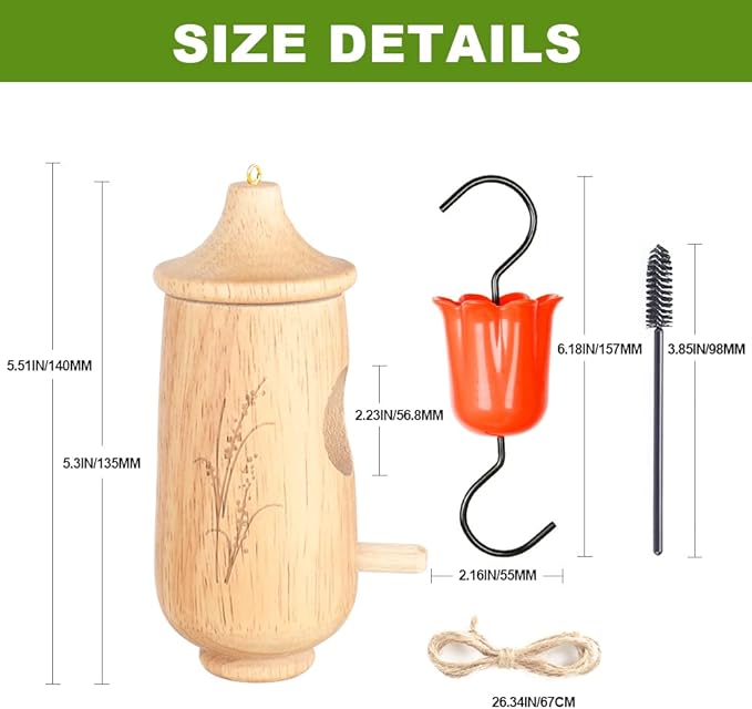 3 Pack Hummingbird House, with Hummingbird Feeders for Outdoors Hanging, Wooden Hummingbird Houses for Outside for Nesting, Bird Houses for Garden Window Outdoor Home (Oak Ears of Wheat)