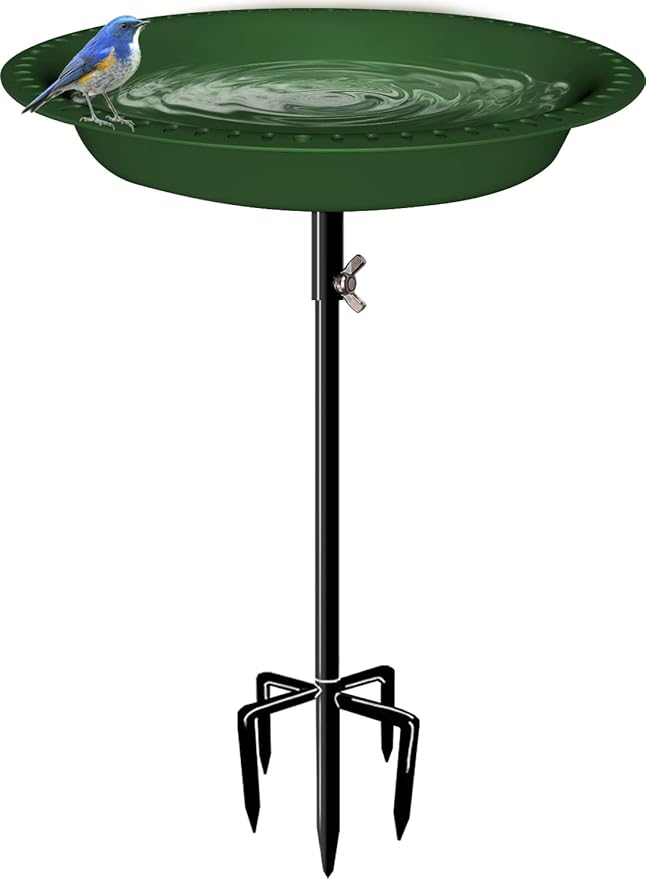 29 Inch Height Detachable Bird Bath with Metal Stake Stand, Oval Shape Birdbath Bowl Spa & Birdfeeder with 5-Prong Base for Outdoor Garden, Green