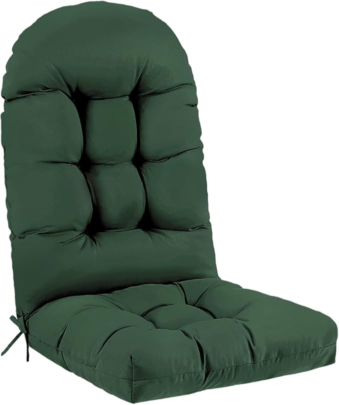 Outdoor Adirondack Chair Cushion, 44x19x4 Inch Rocking Chair Cushions, High Back Patio Soft Seat Pad with Ties, Indoor Outside Use, Fade-Resistant & Waterproof, Dark Green