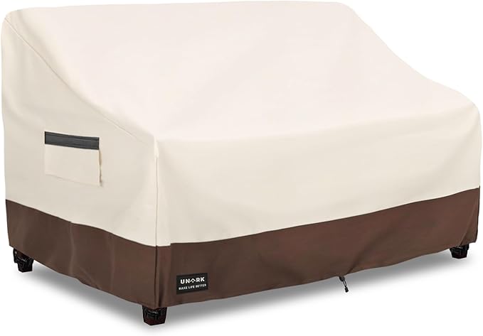 Outdoor 2-Seater Loveseat Cover, Waterproof Heavy Duty Patio Furniture Covers, 58W x 33D x 32H Inches Outdoor Couch Cover, Sofa Covers for Patio Furniture Waterproof, Beige and Brown
