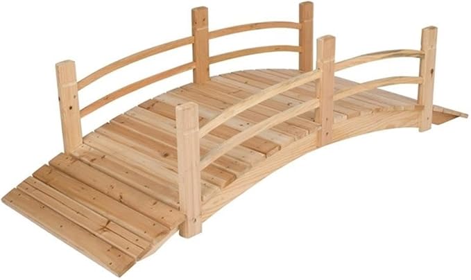 Pemberly Row Cedar Wood Garden Bridge, 73 in Length, Beige Finish, Handcrafted with Handle Rails, Natural Resistance to Moisture and Decay, Decorative Landscape Accent for Outdoor Use