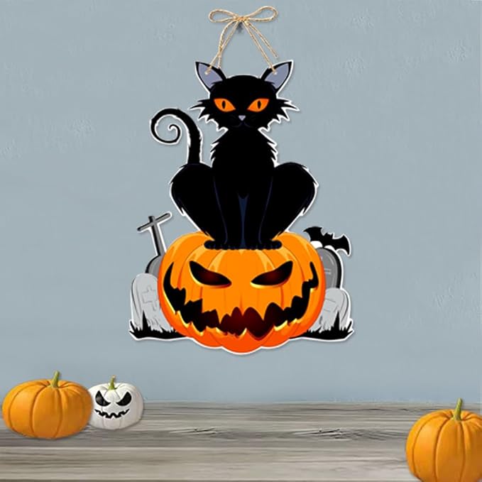 Halloween Door Decorations Bats Hanging Sign Front Door Hanger Wreath Decor Indoor Outdoor Decor for Halloween Party Home Farmhouse Wall Porch Yard Window Decoration Supplies