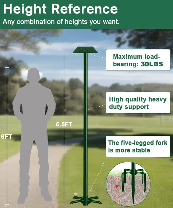 90Inch Heavy Duty Bird House Pole Mount Kit with Frosted, Bird Feeder Pole Kit with 5 Prongs Base and 2 Plates, for Outdoor, Yard, Garden, Green(Birdhouse Not Include)