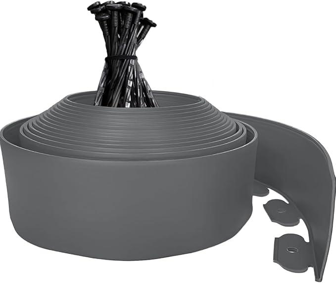 33FT Landscape Edging, 4in Tall Garden Edging Border with 50pcs Stakes Straight Top Edging for Yard Garden DIY Flower Beds Sidewalks Paver Edging, Grey