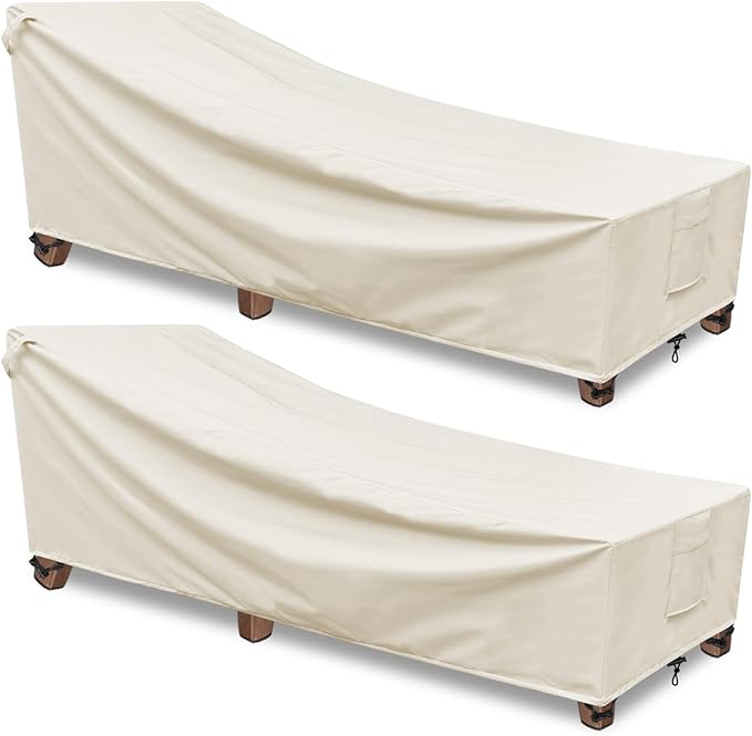 Chaise Lounge Cover Outdoor Waterproof - 2Pack, 600D Weather-Resistant Polyester UV-resistant And Tear-resistant Fabric, Patio Lounge Chair Covers 80"L x 30"W x 27" H, Beige