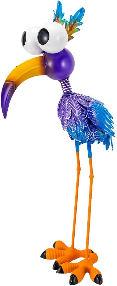 Metal Purple Big-Eyed Bird Statue Garden Decor, Big-Eyed Bird Garden Statue Decor Yard Art for Home Kitchen Outdoor Patio Lawn Decor