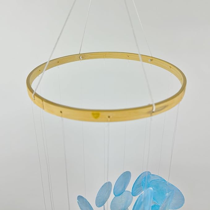 Wind Chimes for Outside Handmade Blue Capiz Shells Seashell Sea Glass Arts Windchime Beach Coastal Outdoor Crafts Garden Decor Gardening for Women Patio Finds