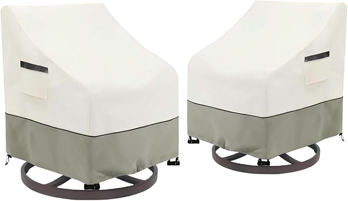 Outdoor Swivel Chair Covers 2 Pack - Premium 600D Outdoor Adirondack Chair Cover with Heavy-Duty Waterproof Protection for Patio Rocking Chairs.(33 W x 35 D x 38.5 H in,White&Grayish Green)