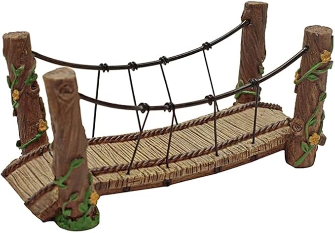 Treasure Gurus Rope Wooden Bridge Outdoor Fairy Garden Ornament Miniature Dollhouse Decor Accessory