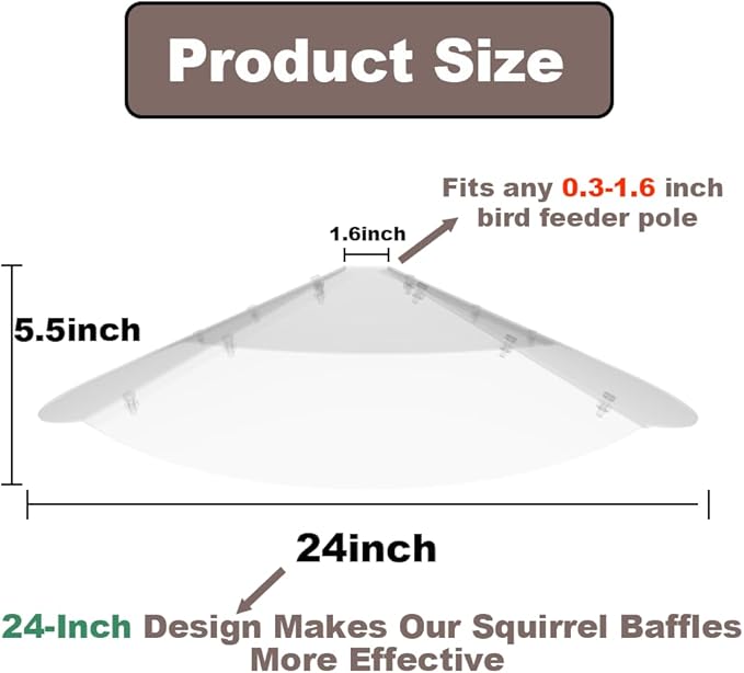 24inch Squirrel Baffle for Hanging Bird Feeders, Made of Transparent Extra Thick Pc Material, Outdoor Bird Feeder Seed Rain Cover.