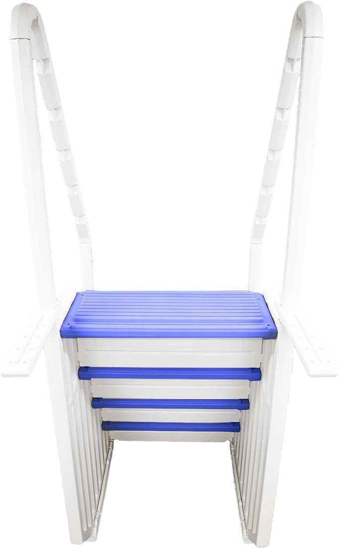 Confer Plastics Step-1X: Sturdy Above Ground Entry System with Dual Handrails and Slip-Resistant Steps, Easy Installation, Supports up to 400 lbs - Proudly Made in USA. White with Blue Treads