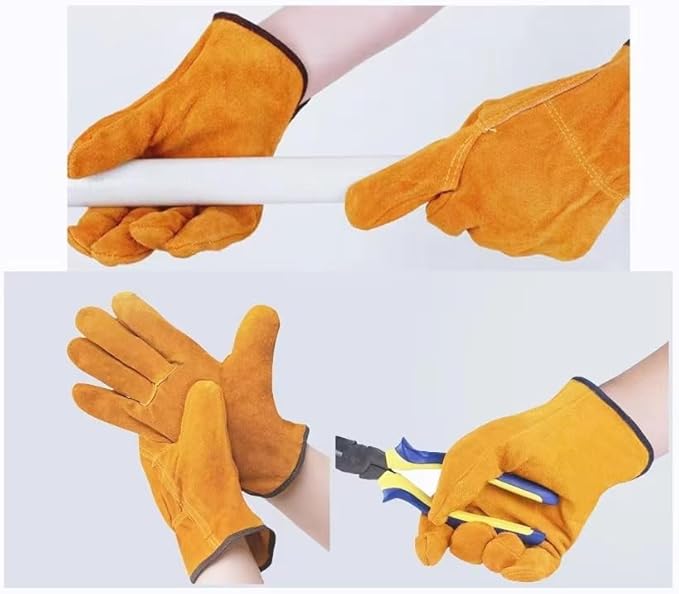 Fire/Heat Resistant Welding Gloves, Thickened Short Labor Protection Gloves for Welding, Gardening, Animal Handling, Fireplace, BBQ, Industry Cutting, Forge, Construction, Grill, Oven, Large Size