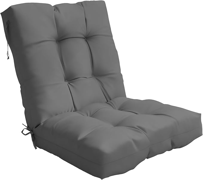 Outdoor Chair Cushion, 42x21x4 Inch Patio Cushions for Dining/Rocking Chairs, High Back Soft Seat Pad with Ties, Indoor Outside Use, Fade-Resistant & Waterproof, Dark Gray