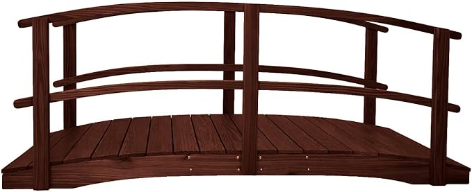 10 FT MAHOGANY Amish Made Garden Bridge with DOUBLE RAILS for Walkway, Backyard Pond & Landscaping, Outdoor Wooden Footbridge for Koi Pond, Japanese Style Decorative Bridge, Made in USA