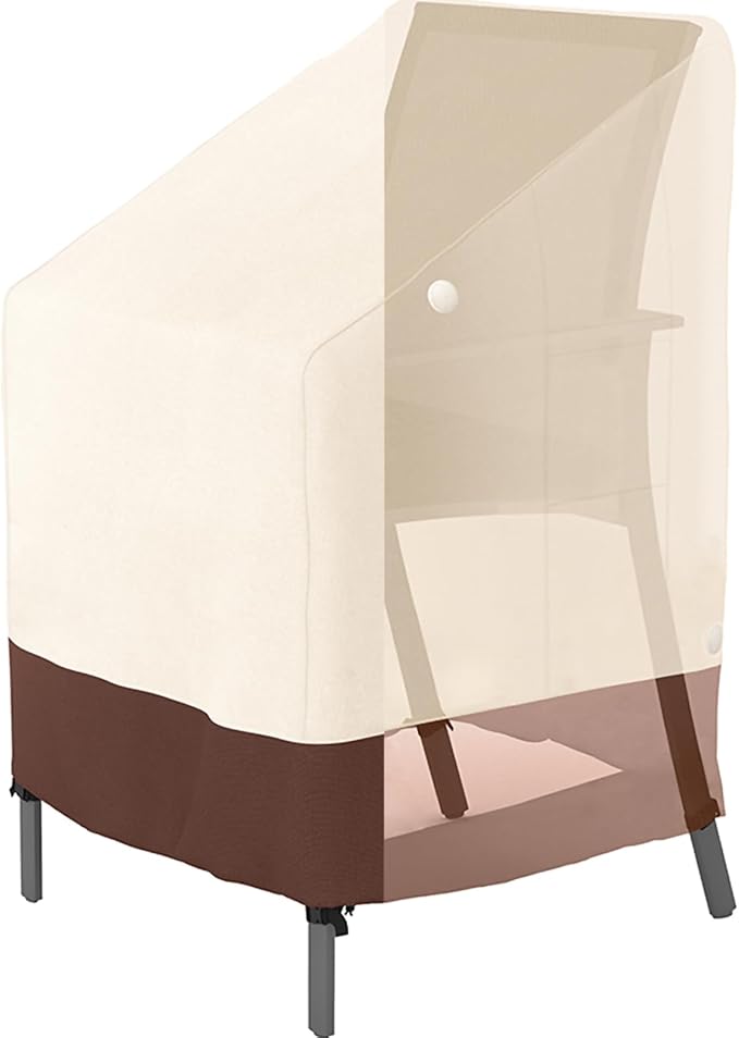 Tuyeho Patio Stackable Chair Cover 36 x 28 x 47 inch, 900D Heavy Duty Outdoor High Back Cover, Waterproof & Weather Resistant for Your Stackable Dining Chair (Beige & Brown)