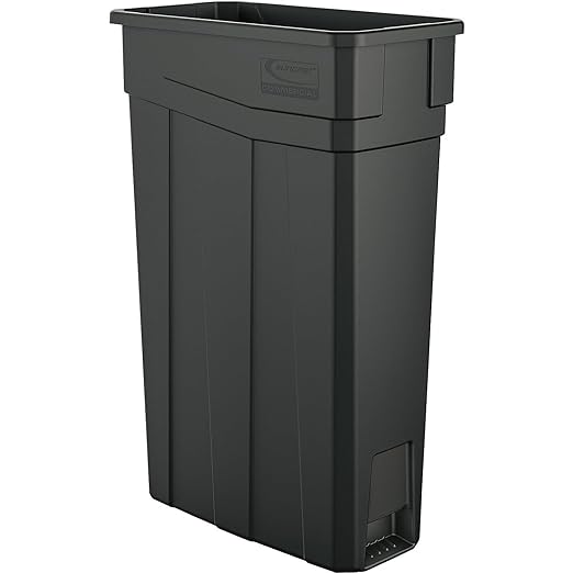 Suncast Commercial 23 Gallon Resin Narrow Trash Can with Handles, Gray, Made in the USA