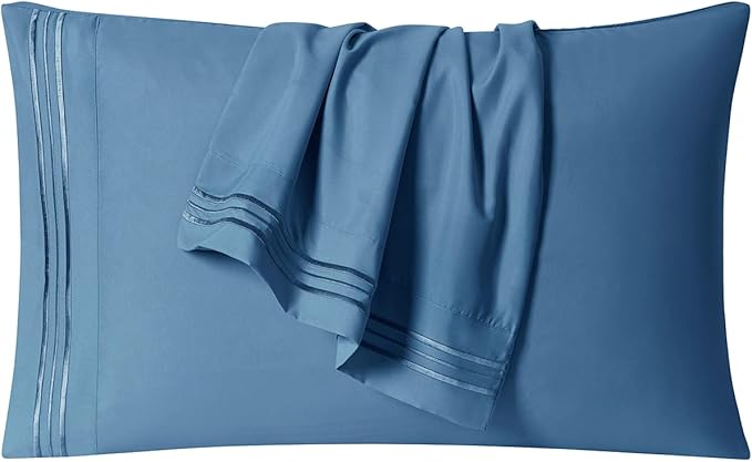 Clara Clark Bed Sheets, Premier 1800 Series 4 Piece Bed Sheet Set, Deep Pocket, Wrinkle, Fade, Stain Resistant, Luxury Soft Bedding Sheets & Pillowcases, Split King, Blue Heaven