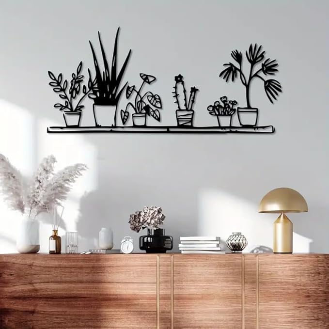DUOOLN Metal Flowers Wall Art Decor, Minimalism Flower in Vase Hanging Iron Wall Decoration, Modern Plant Potted Wall Art Sculpture Sign, Home Bedroom Bathroom Outdoor Indoor Kitchen Decoration