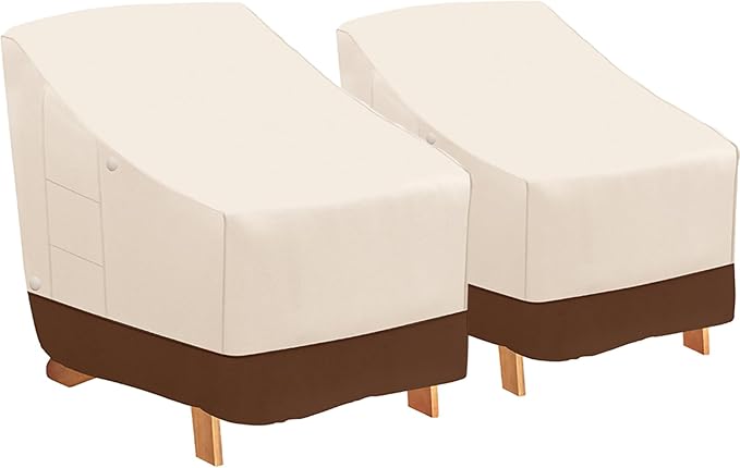 Tuyeho Patio Chair Cover 2 Pack, 40 x 37 x 30 inch, 900D Heavy Duty Outdoor Adirondack Chair Cover, Waterproof & Weather Resistant for Your Patio Lounge Deep Seat Chair (Beige & Brown)