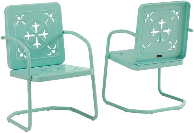 Crosley Furniture Azalea 2-Piece Outdoor Chair Set, Vintage Retro Metal Patio Chairs for Dining, Porch, Deck, Aqua Gloss