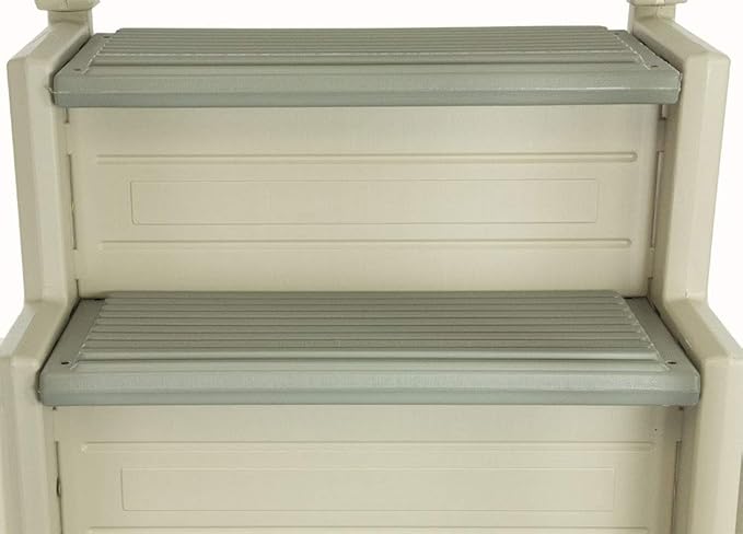 Confer Plastics Step-1X with 8000X Ground to Step Ladder: Above Ground Entry System, Dual Handrails, Slip-Resistant Steps, Supports 300 lbs, Easy Install – Made in USA, Warm Grey with Grey Step-1X