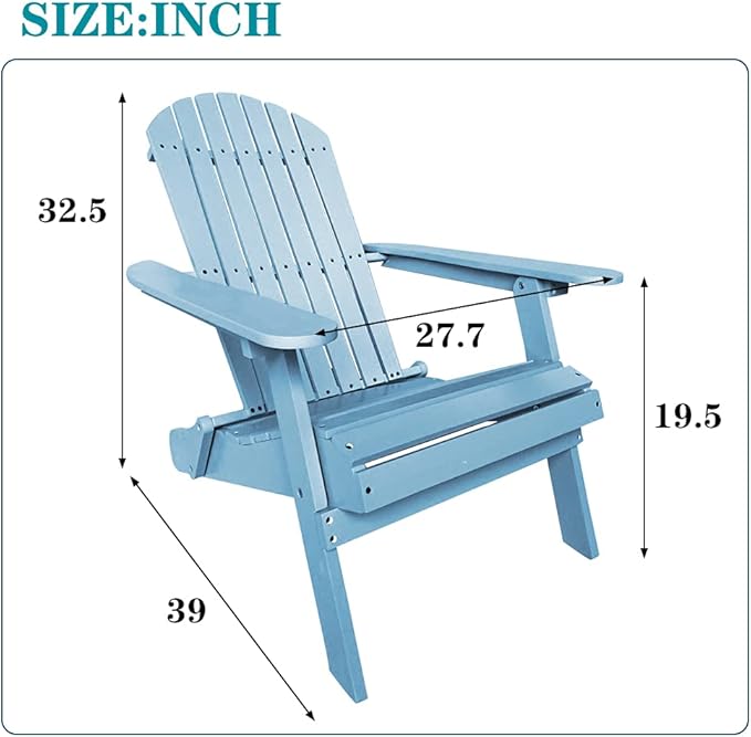 FDW Folding Adirondack Chair, All Weather Patio Chair Outdoor Fire Pit Chair for Patio Lawn Garden Backyard Deck Pool Beach