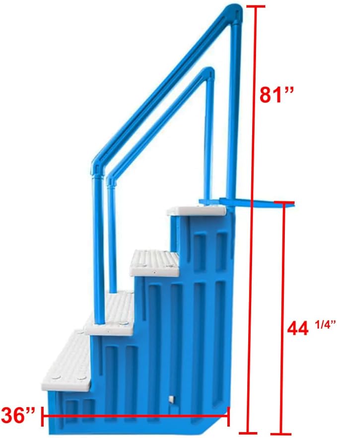 Aqua Select Anti-Slip in-Pool Steps with Outside Flip-Up Ladder | Blue/White Steps | for Above Ground Swimming Pools | Can Mount to Decks 48" to 54" H | Safety Stairs Capacity Up to 350 lbs