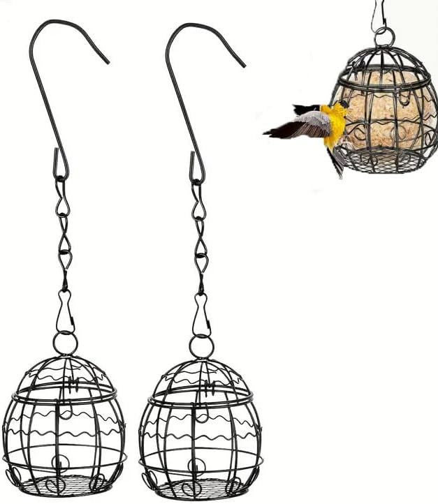 2 Pcs Ball Bird Feeder, Metal Fat Ball Bird Holder, Hanging Wild Bird Feeder Stations with Hooks for Outside Garden Wildlife