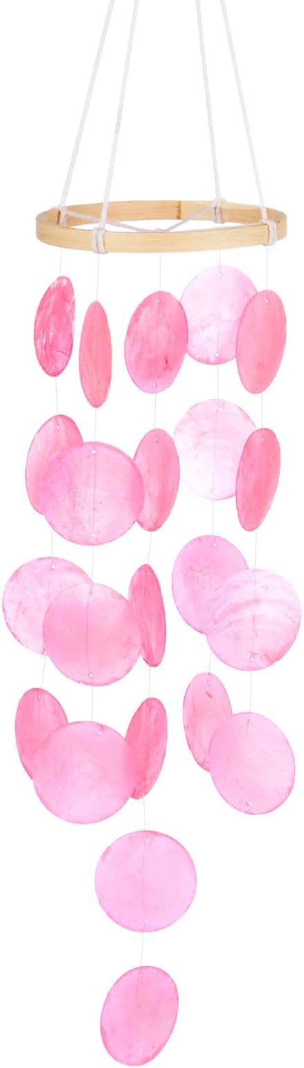 Shell Wind Chime for Outside, Seashell Wind Chime Sea Glass Shell Wind Chime for Outside/Patio/Garden/Porch Decor, Handcrafted Wind Chime [Pink]
