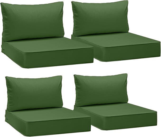 AAAAAcessories Outdoor Deep Seat Cushions, Waterproof, Fade-Resistant Patio Furniture Replacement Cushions, 25.5" x 25.5" x 5" + 25.5" x 13.5", Set of 4, Dark Moss Green