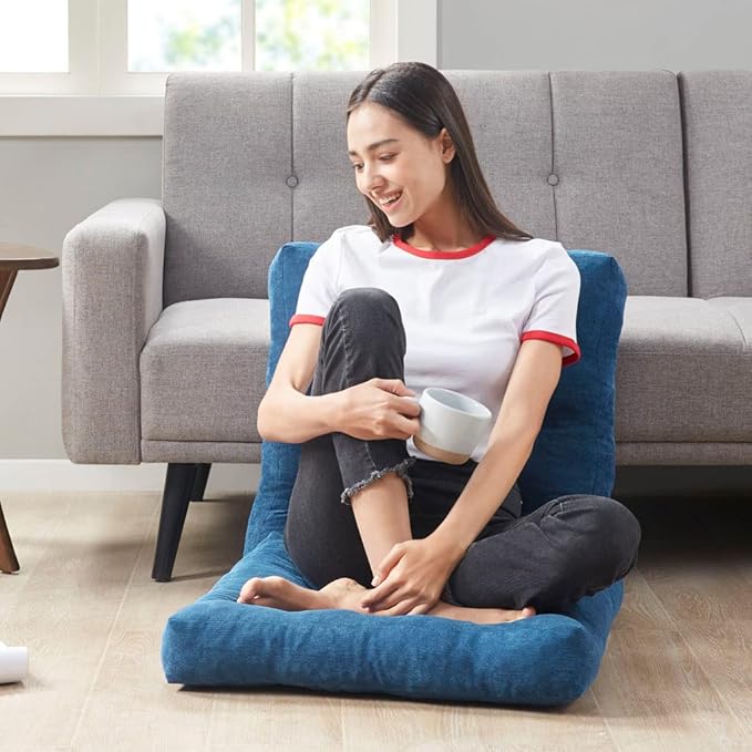Degrees of Comfort Square Large Pillows Seating for Adults, Tufted Corduroy Floor Cushions for Living Room Tatami, Navy Blue, 22x22 Inch