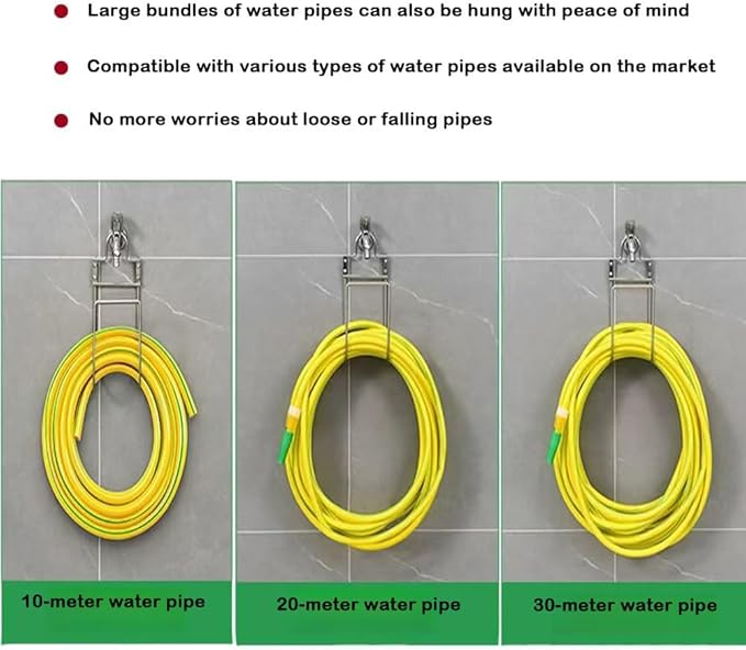 Stainless Steel Hose Holder Wall Mount- Wall Mount Garden Hose Hook for Outside, Sturdy Water Hose Holders for Garage, Vacuum Lines and Extension Cords