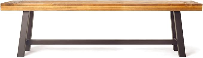 Christopher Knight Home Carlisle Outdoor Acacia Wood and Rustic Metal Bench, Sandblast Finish / Rustic Metal 14. 75 x 63 x 17. 50 inches