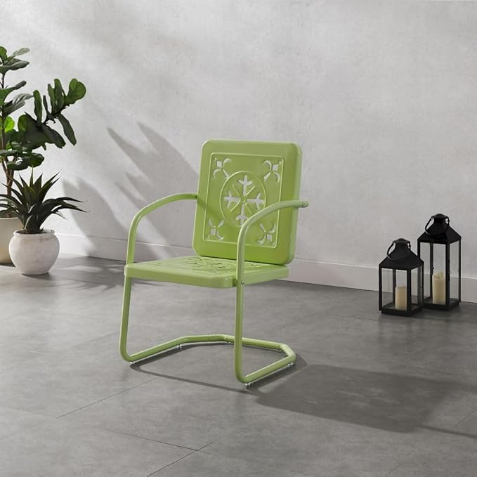 Crosley Furniture Azalea 2-Piece Outdoor Chair Set, Vintage Retro Metal Patio Chairs for Dining, Porch, Deck, Key Lime Gloss