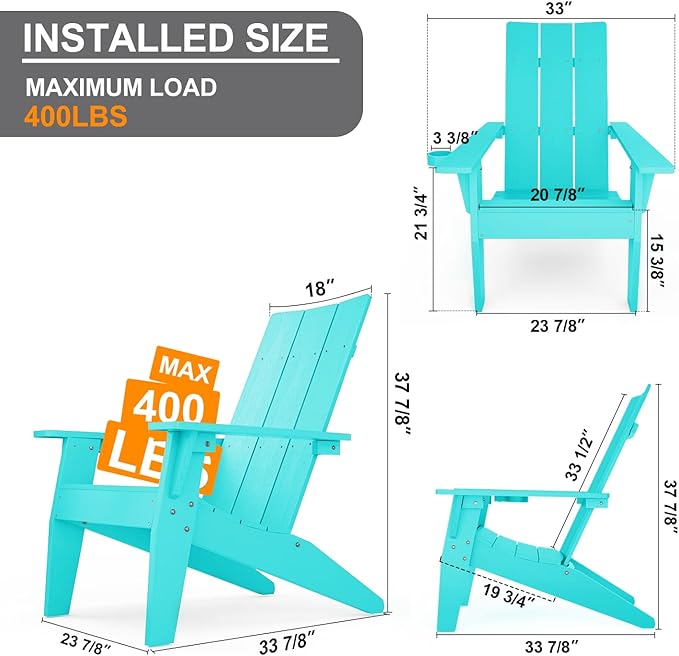 MXIMU Adirondack Chair Set of 4: Modern Adirondack Chairs Fire Pit Chairs Plastic Outdoor Chairs for Lawn Backyard Deck Garden Camping (Aruba)