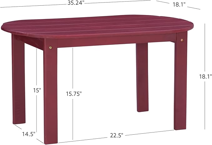 Linon Jayde Adirondack Coffee Table, Red, 21.06D x 38.39W x 3.94H in