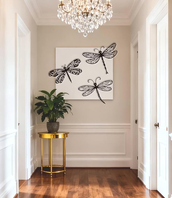 Large 14.56" Dragonflies Metal Wall Decor - 3 Pack Rust-Proof Garden Art Dragonfly Wall Hanging Sculpture for Outdoor & Indoor Yard Fence Outside Decorations - Insects Gift for Women & Nature Lovers